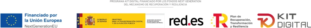 Faldón de logos del kit digital: Fondos Next Generation, Ministerio para la transformación digital, red.es, Plan de Recuperación, Transformación y Resiliencia y Kit Digital